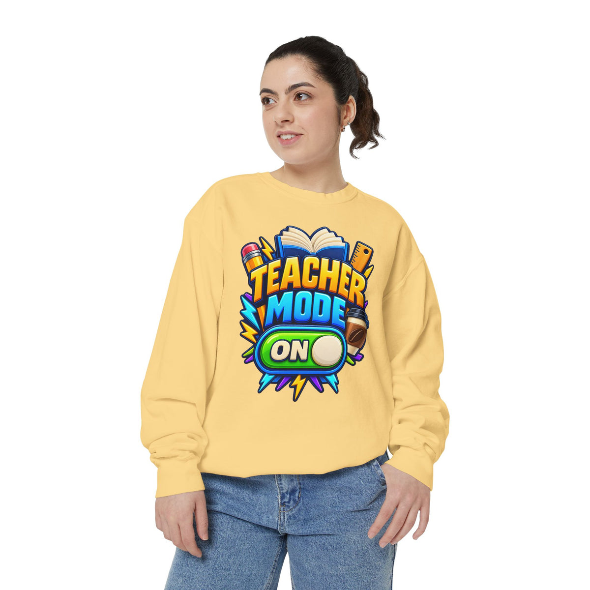 Teacher Mode On Sweatshirt 📚☕ | Funny Teacher Crewneck