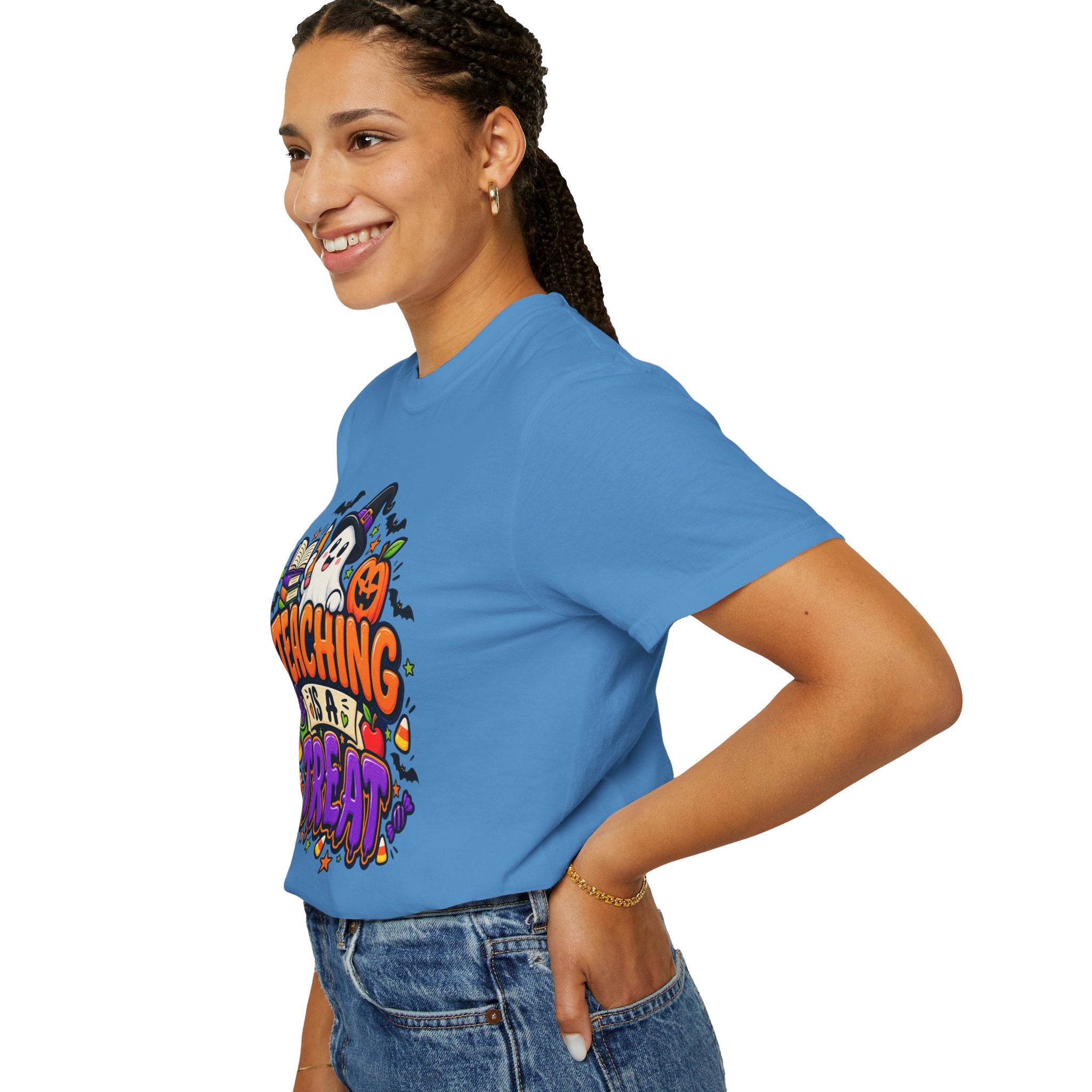 Teaching Is a Treat Halloween T-Shirt — Cute Ghost & Pumpkin Teacher Tee