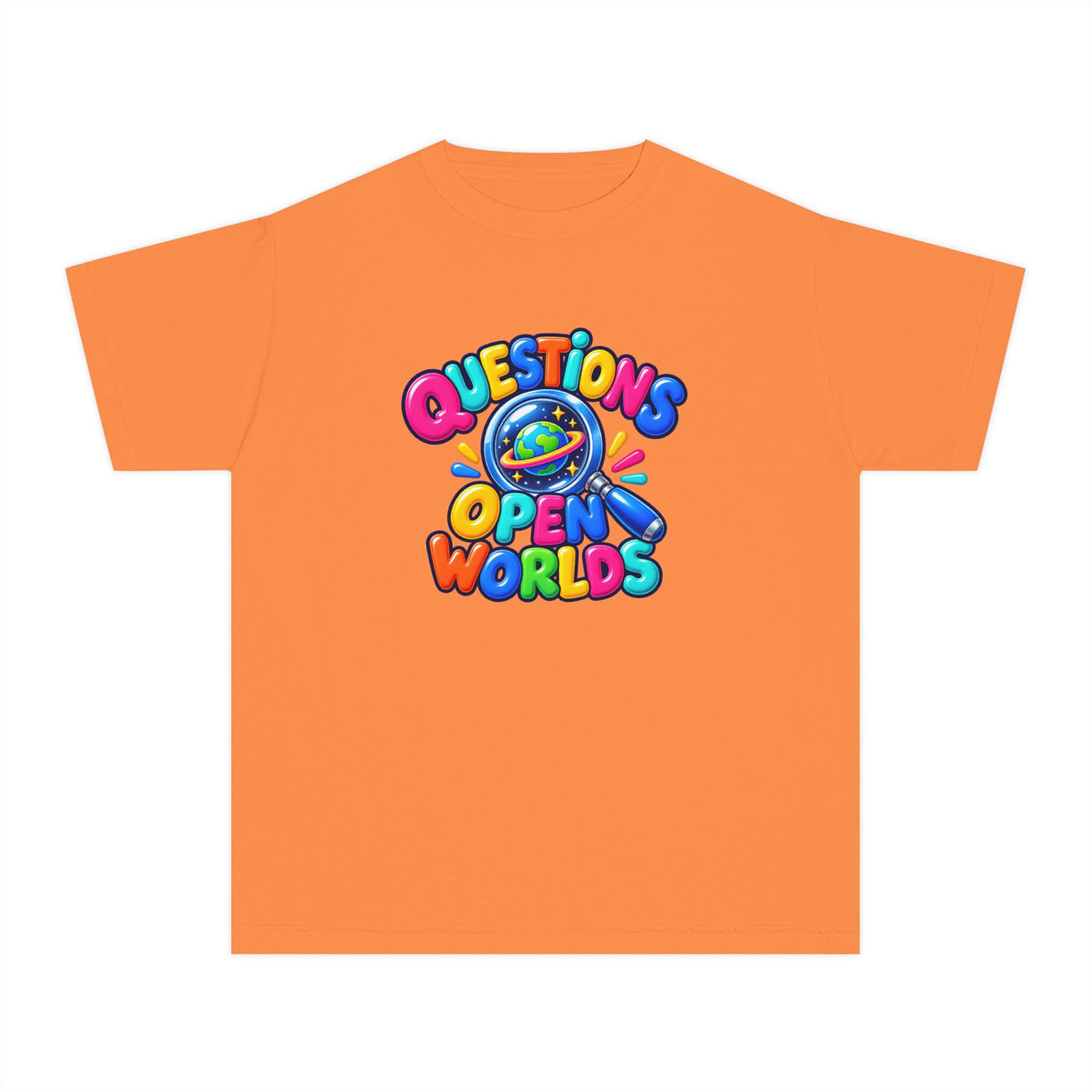 🌍 Questions Open Worlds Colorful Space Graphic Youth Tee