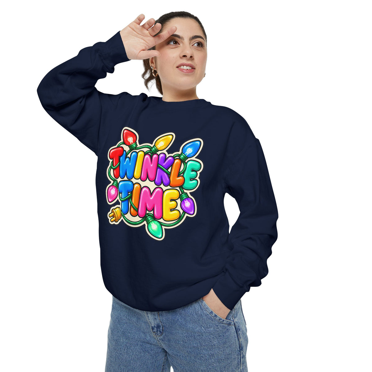 Twinkle Time Christmas - Colorful Holiday Light Graphic  Sweatshirt