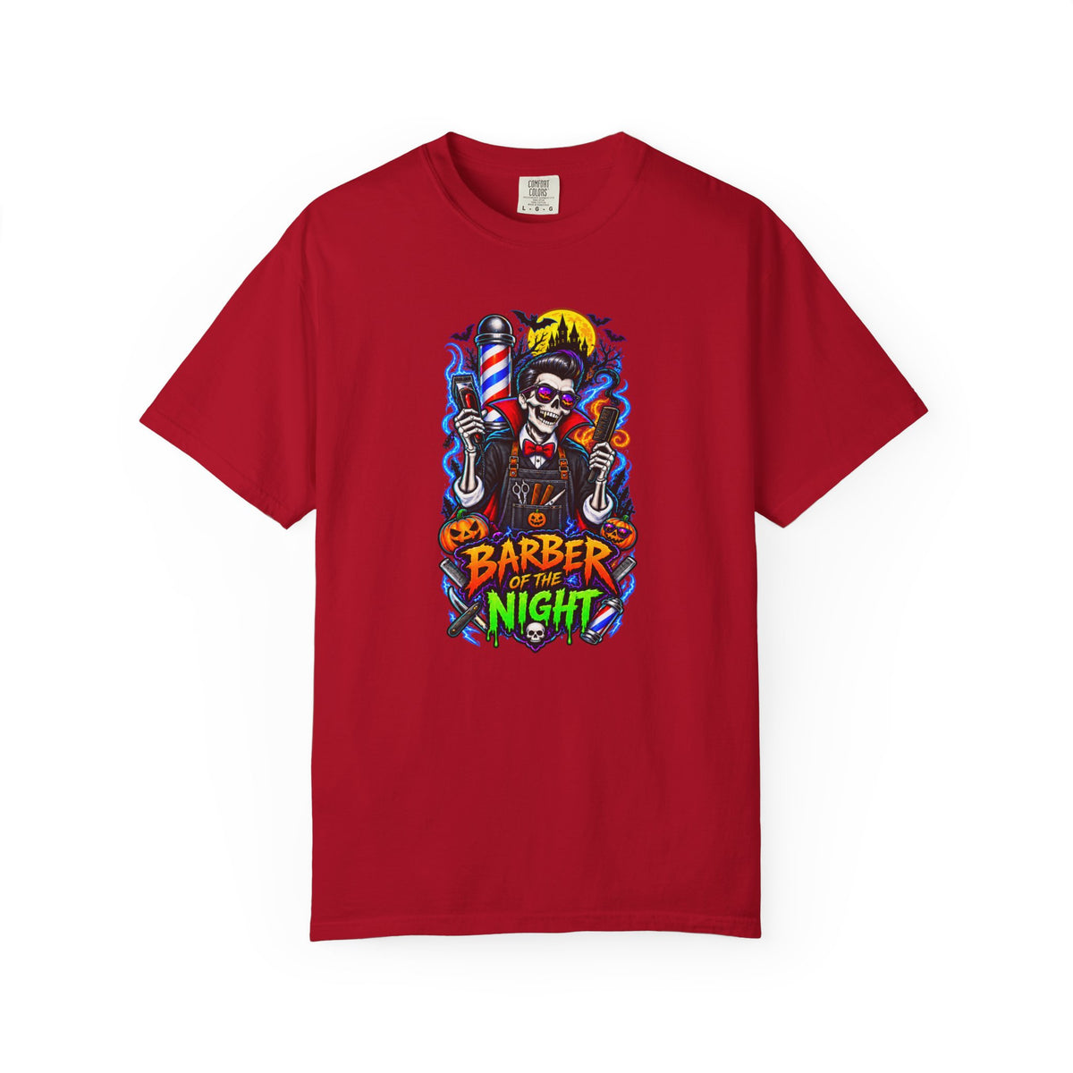 Barber of the Night Halloween Tee – Adult Unisex Barbershop Shirt