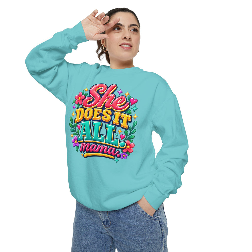 She Does It All Mama Sweatshirt — Floral Mom Appreciation Crewneck