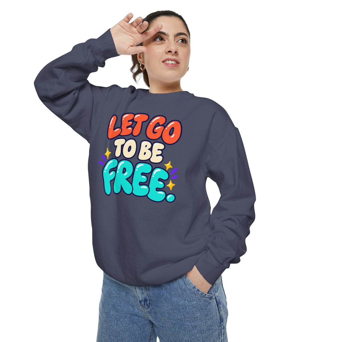 Let Go to Be Free Relaxed-Fit Sweatshirt — Lavender & Gray
