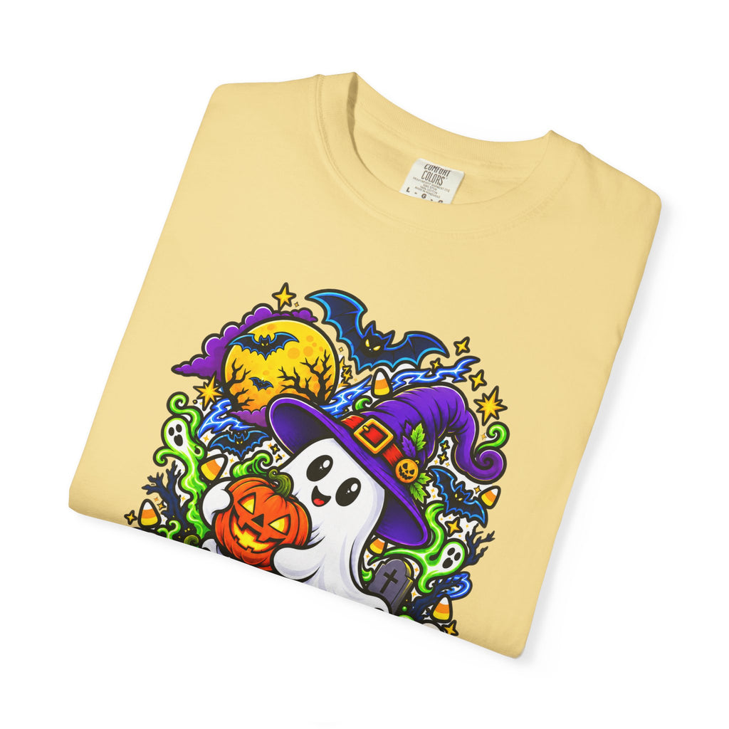 Unisex Halloween Ghost & Pumpkin Tee | Vibrant Spooky Adult Shirt
