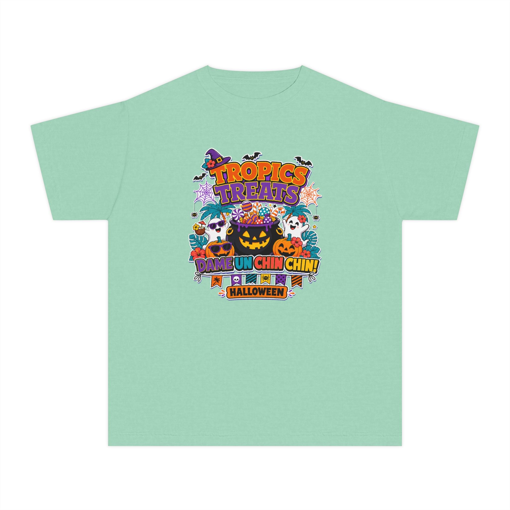 Tropics Treats Youth Halloween Retro Tee 🌴🎃