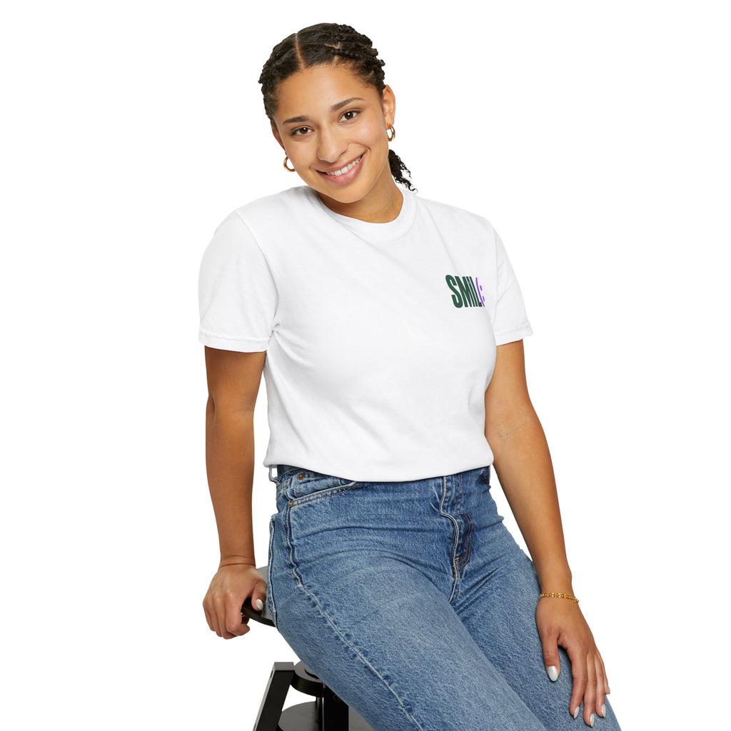 SMIL(: IT’S FREE. Green & Purple Front-and-Back Garment-Dyed Tee