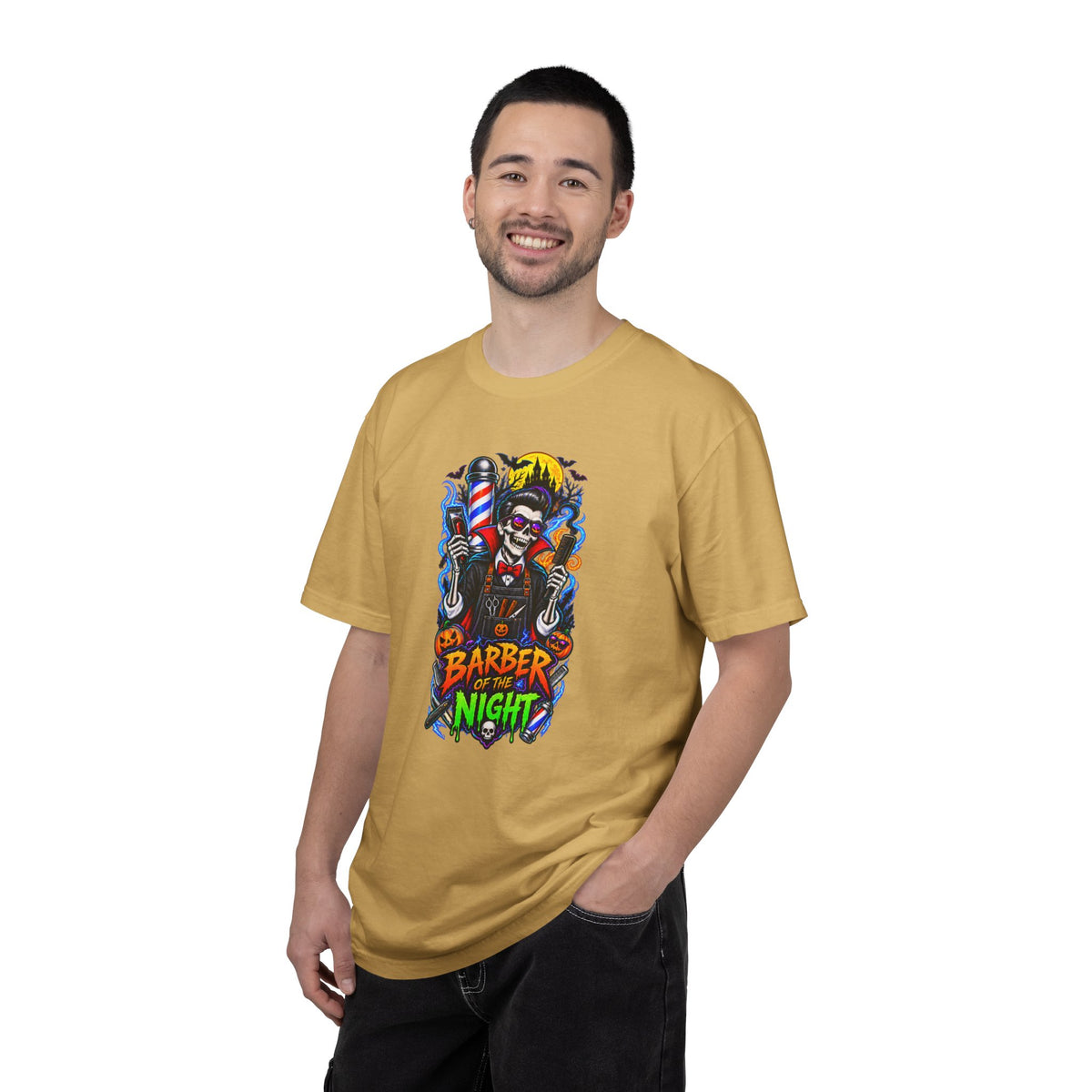 Barber of the Night Halloween Tee – Adult Unisex Barbershop Shirt
