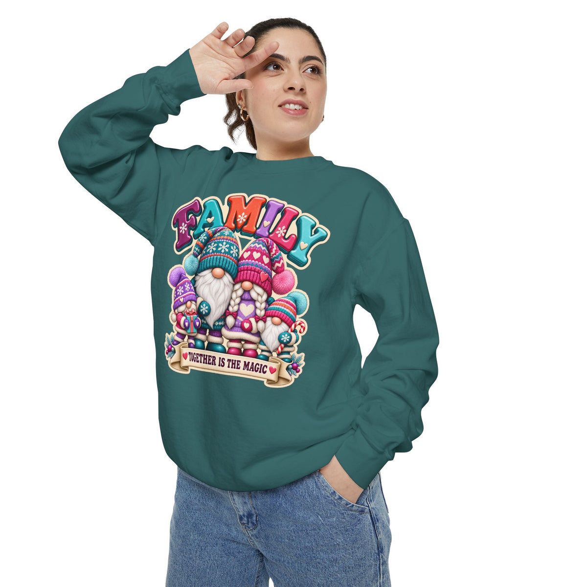 Family Gnomes "Together Is The Magic" Cozy Christmas Sweatshirt