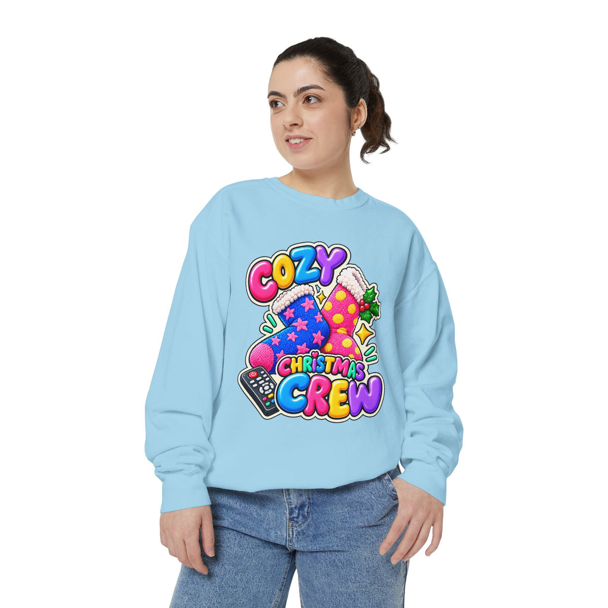 Cozy Christmas Crew Crewneck Sweatshirt 🧦🎄📺