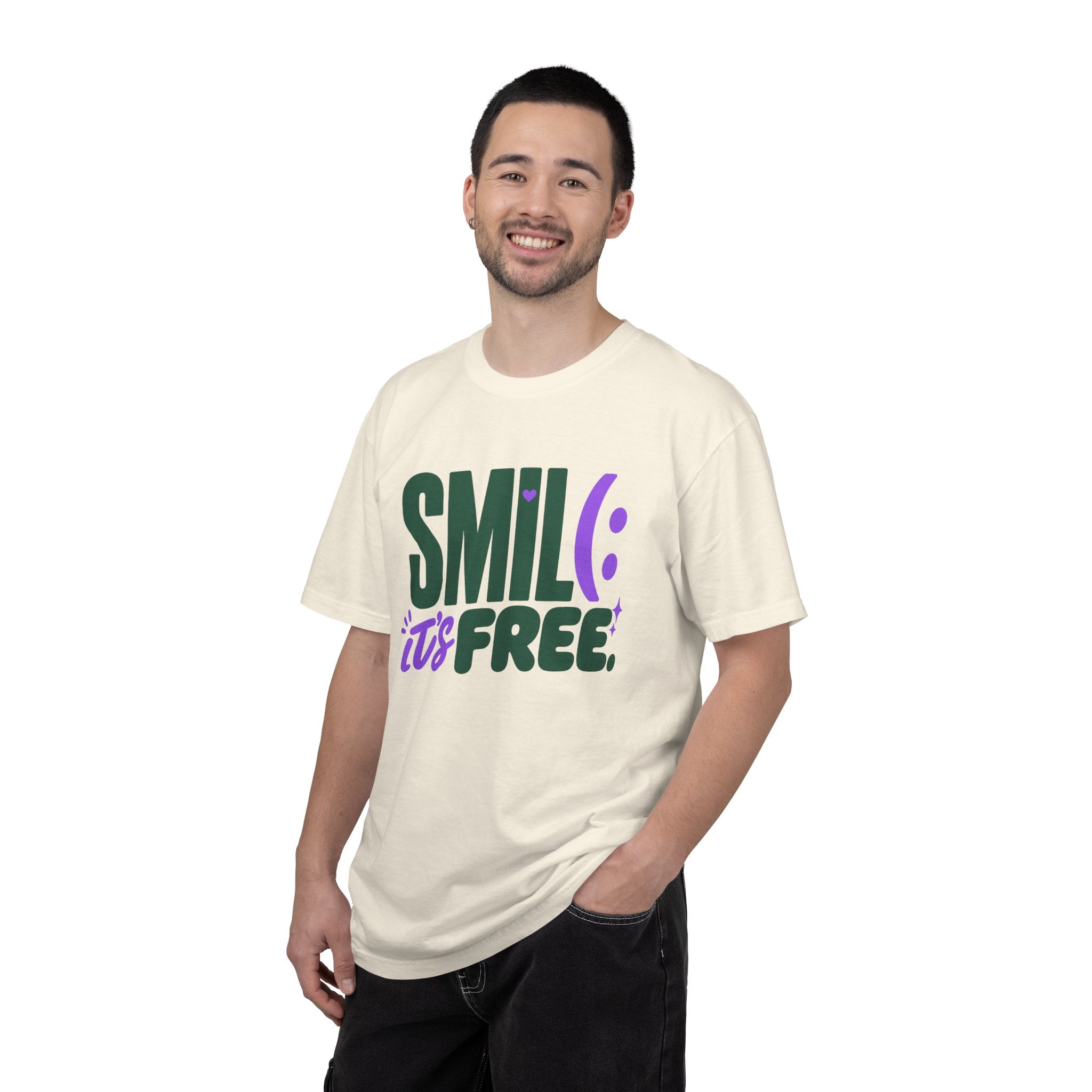 SMIL(: IT’S FREE. Forest Green & Purple Garment-Dyed Graphic Tee