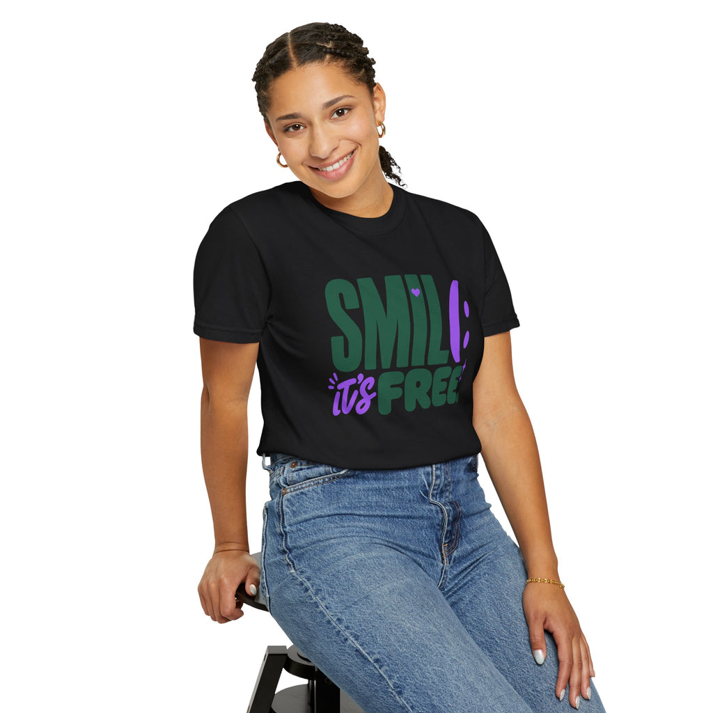 SMIL(: IT’S FREE. Forest Green & Purple Garment-Dyed Graphic Tee