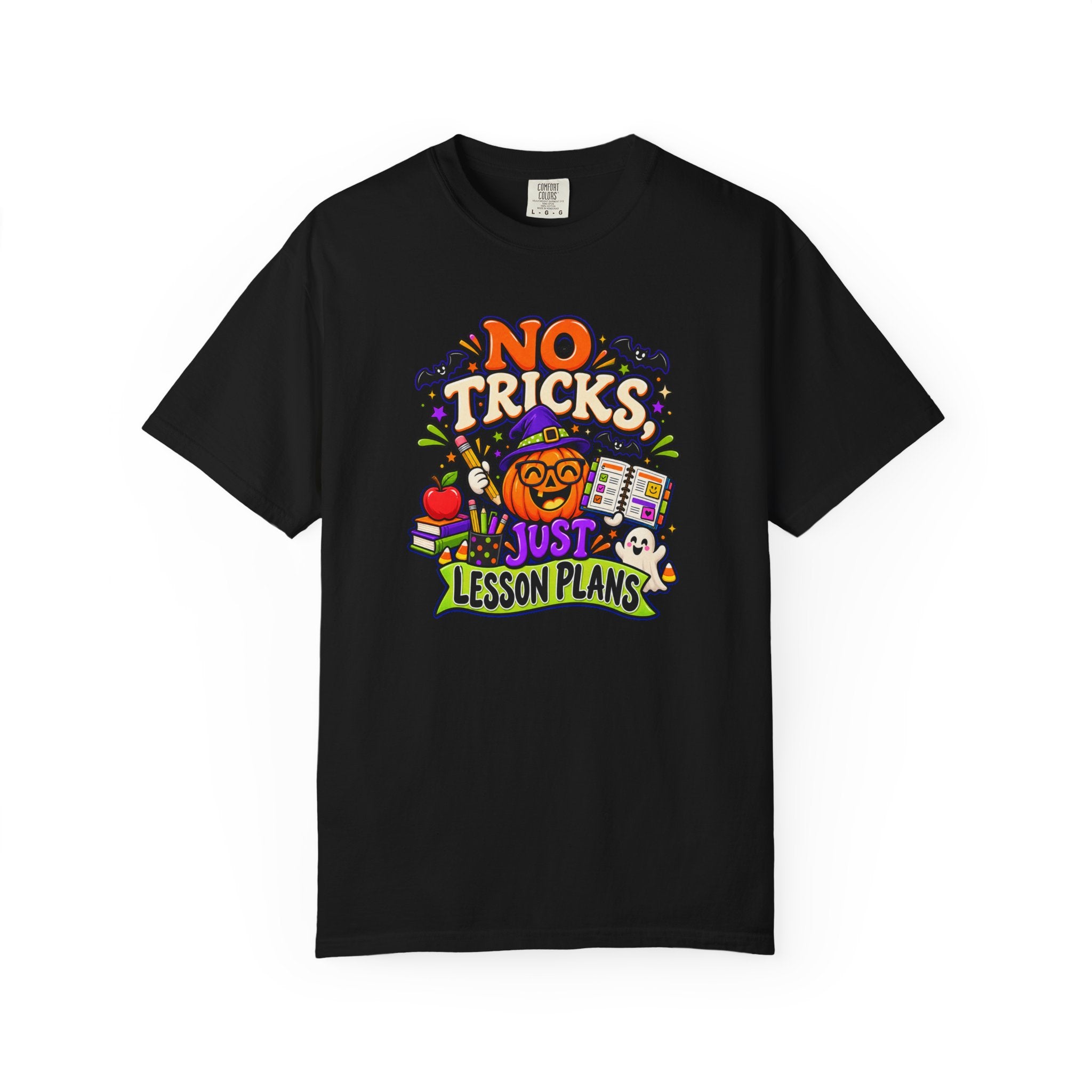 Halloween Teacher T-Shirt - "No Tricks, Just Lesson Plans"