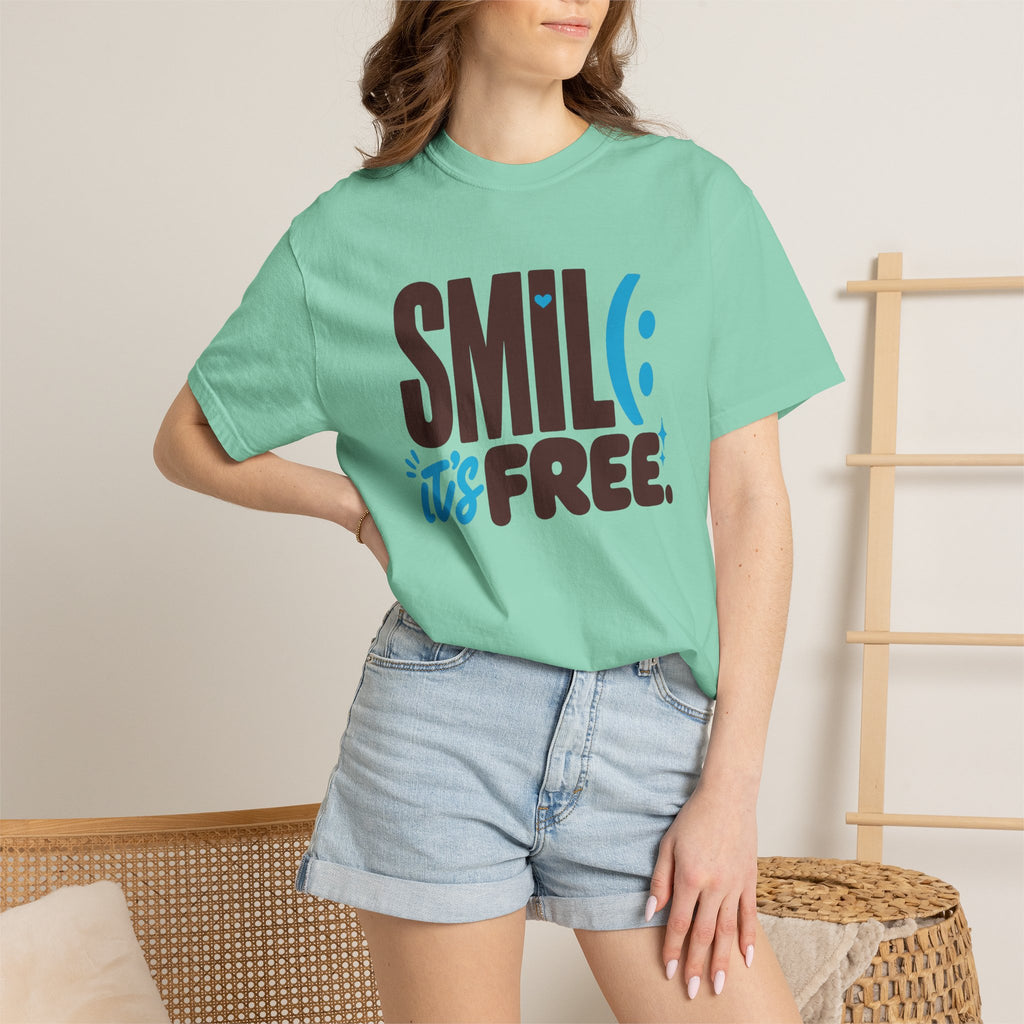 SMIL(: IT’S FREE. Brown & Bright Blue Garment-Dyed Graphic Tee