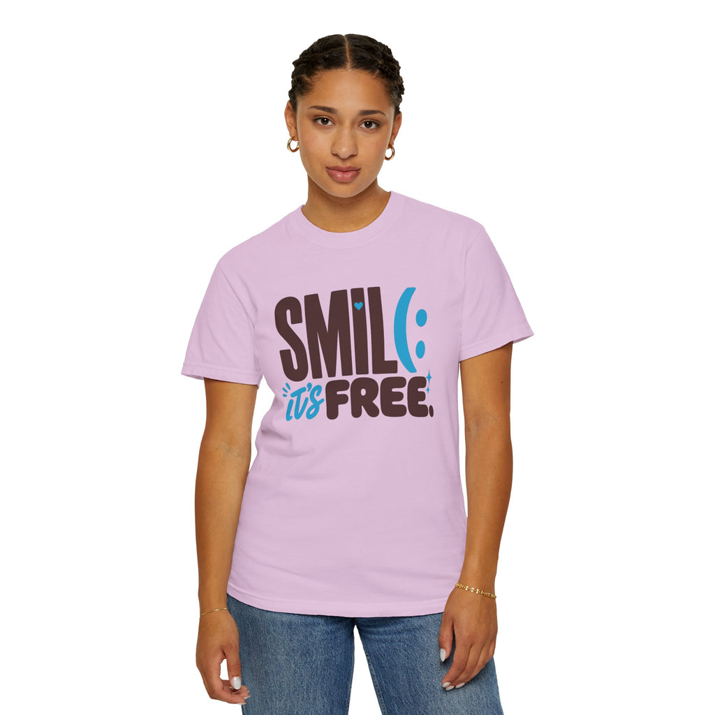 SMIL(: IT’S FREE. Brown & Bright Blue Garment-Dyed Graphic Tee