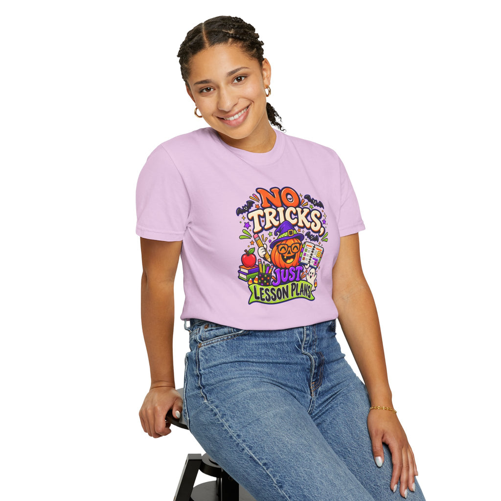 Halloween Teacher T-Shirt - "No Tricks, Just Lesson Plans"