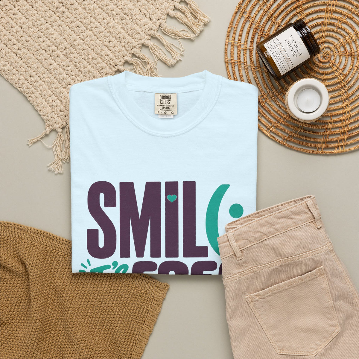 SMIL(: IT’S FREE. Plum & Teal Garment-Dyed Graphic Tee