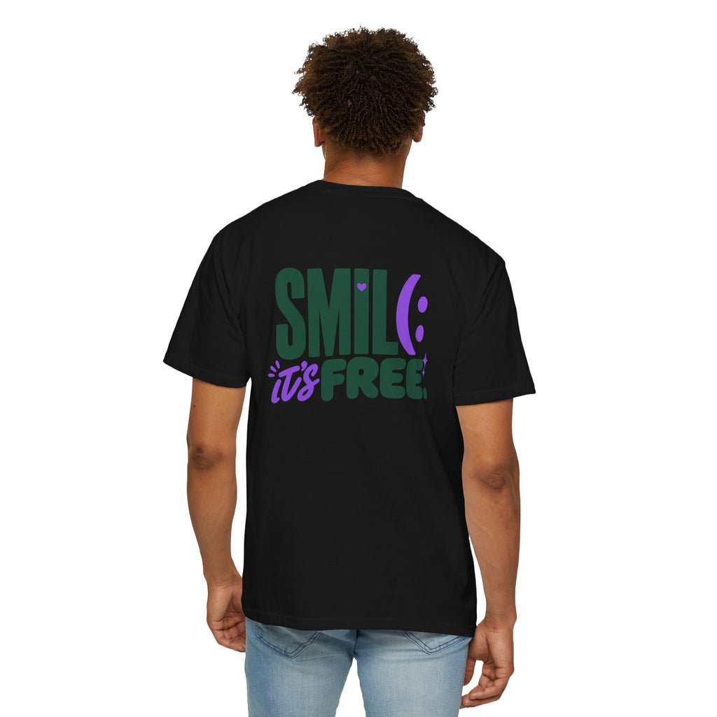 SMIL(: IT’S FREE. Green & Purple Front-and-Back Garment-Dyed Tee