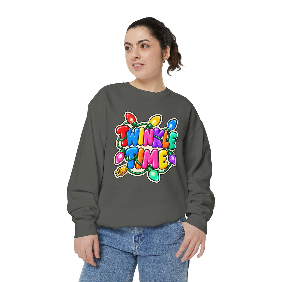 Twinkle Time Christmas - Colorful Holiday Light Graphic  Sweatshirt