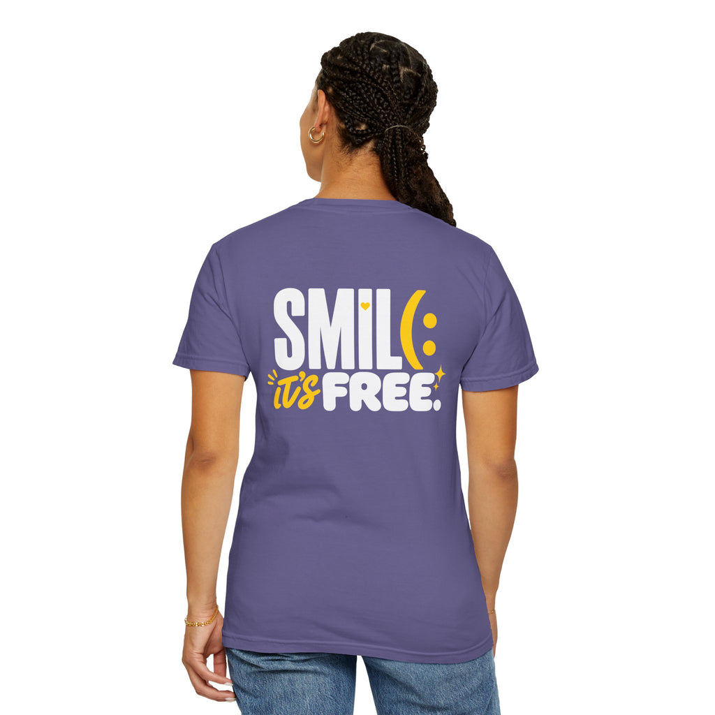 SMIL(: IT’S FREE. White & Yellow Front-and-Back Garment-Dyed Tee