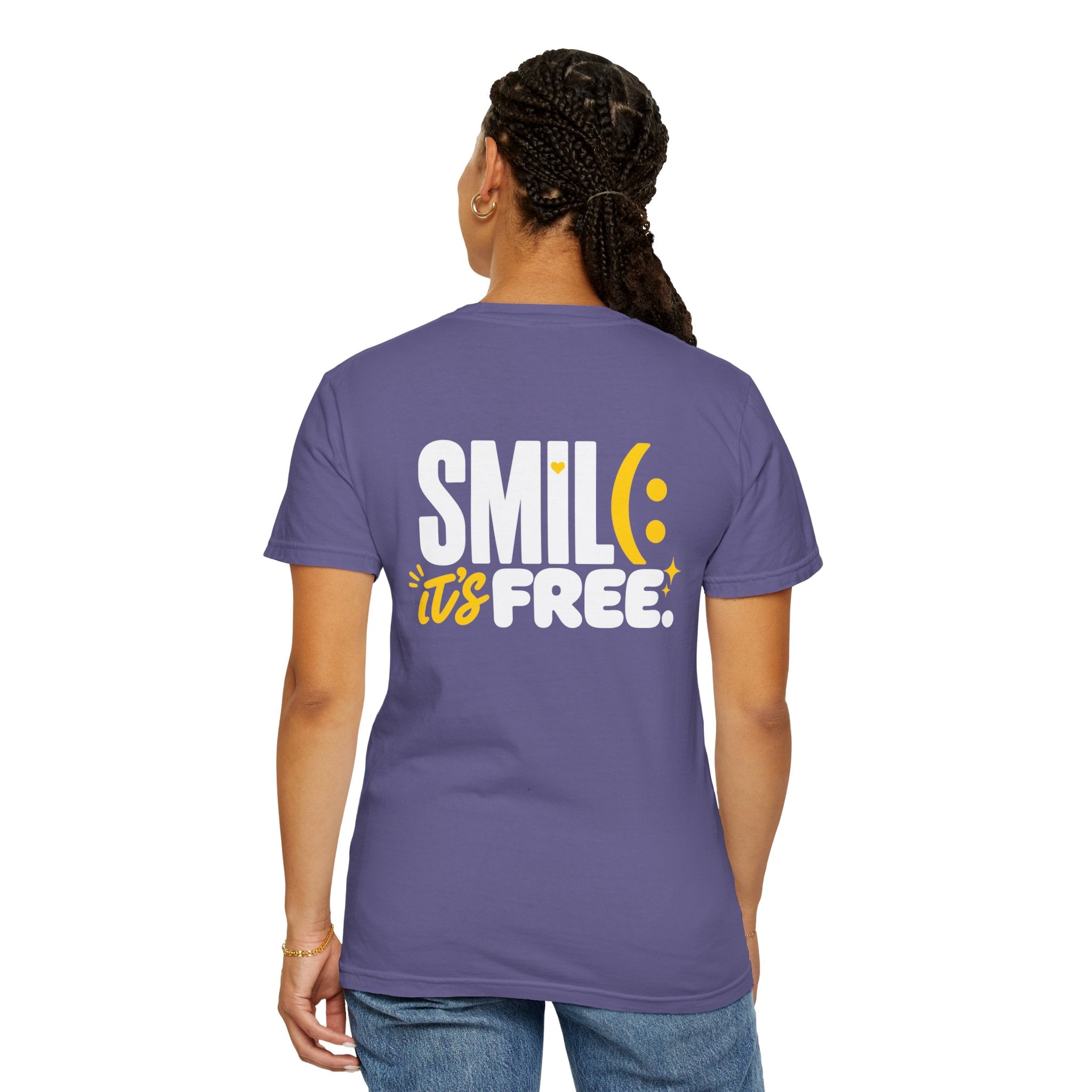 SMIL(: IT’S FREE. White & Yellow Front-and-Back Garment-Dyed Tee