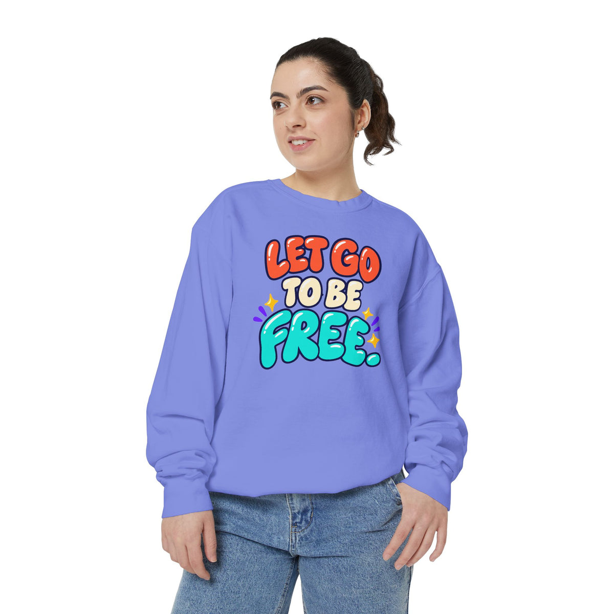 Let Go to Be Free Relaxed-Fit Sweatshirt — Lavender & Gray
