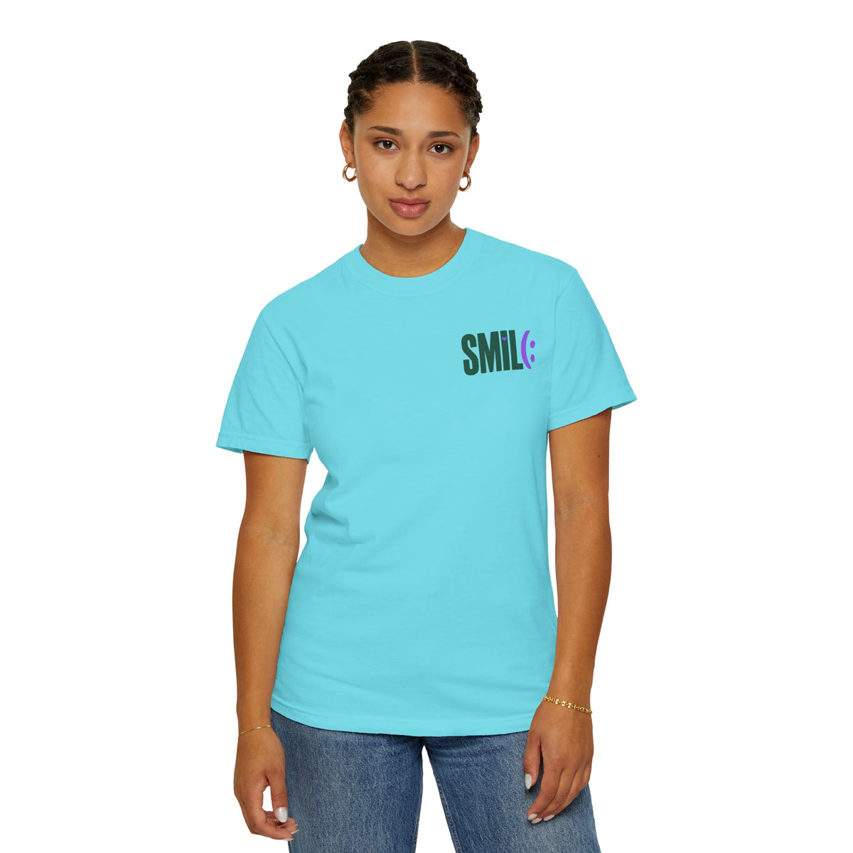 SMIL(: IT’S FREE. Green & Purple Front-and-Back Garment-Dyed Tee