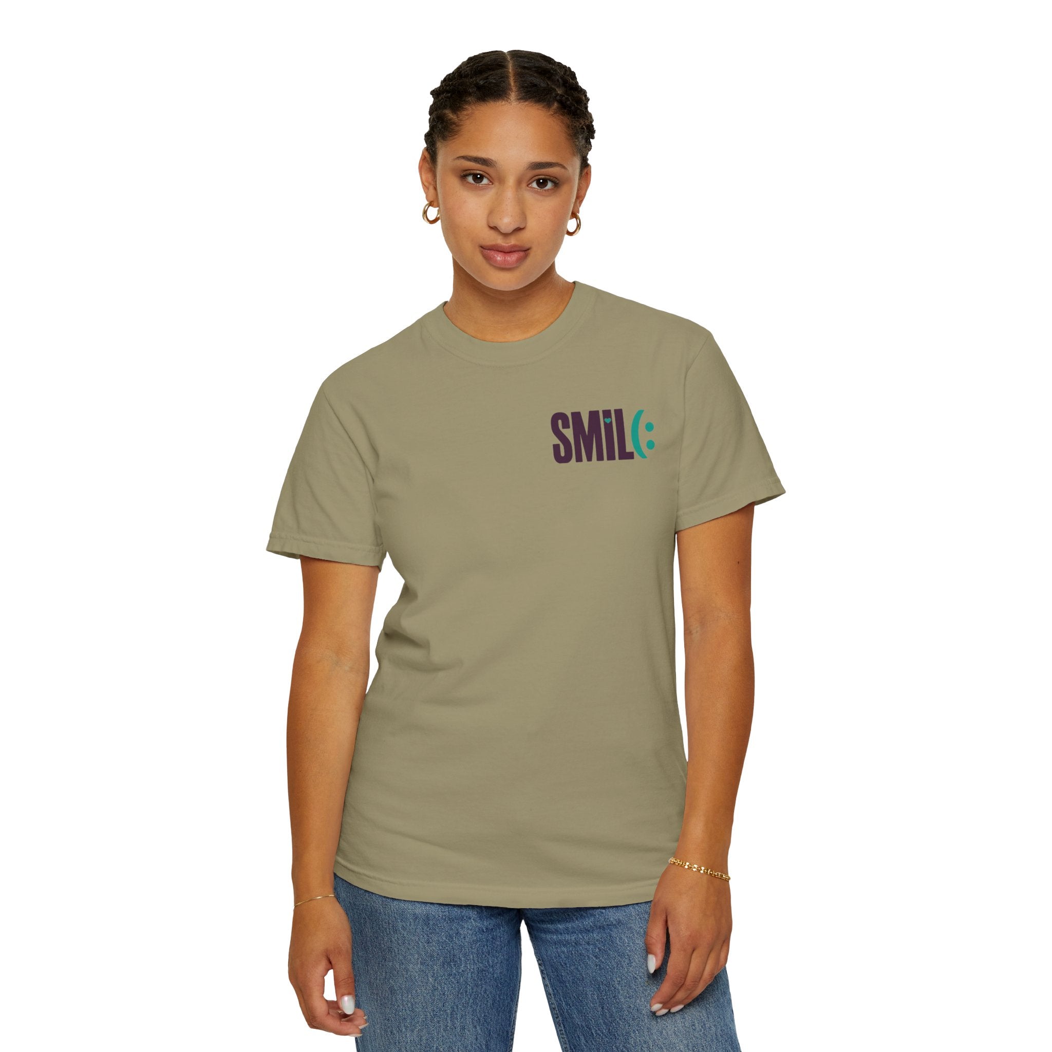 SMIL(: IT’S FREE. Front & Back Garment-Dyed Graphic Tee