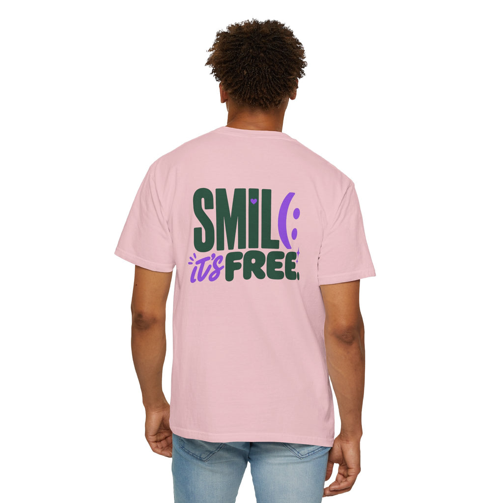 SMIL(: IT’S FREE. Green & Purple Front-and-Back Garment-Dyed Tee