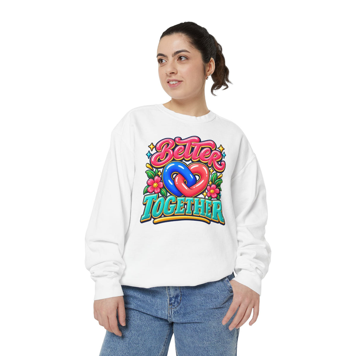 Better Together Heart Sweatshirt — Yellow & Aqua