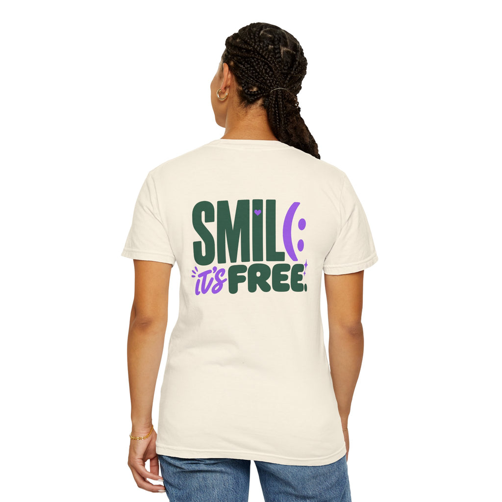 SMIL(: IT’S FREE. Green & Purple Front-and-Back Garment-Dyed Tee