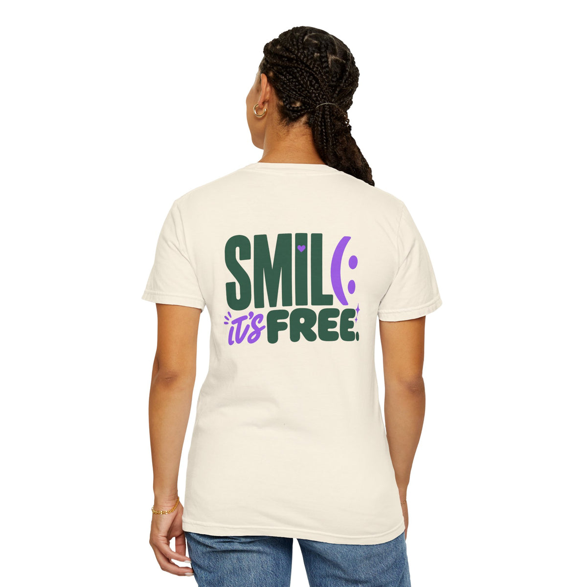 SMIL(: IT’S FREE. Green & Purple Front-and-Back Garment-Dyed Tee
