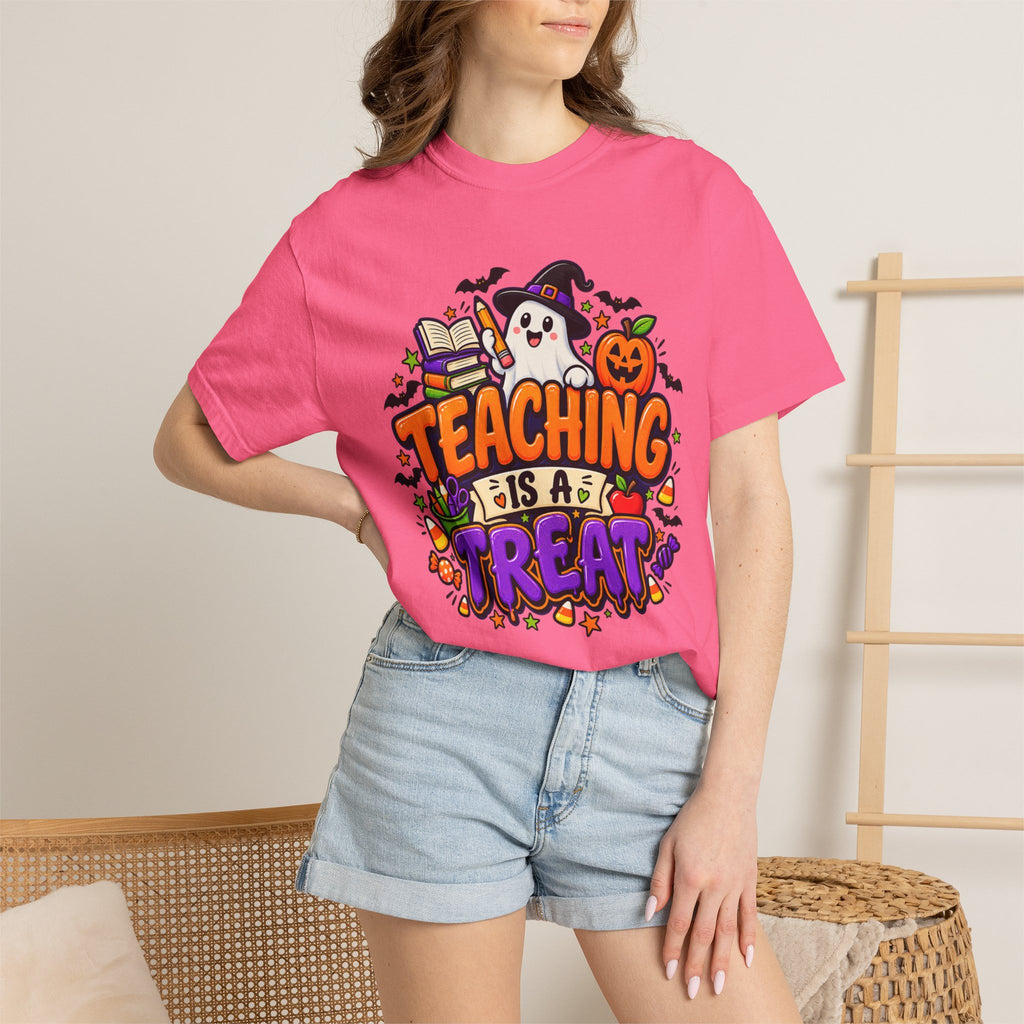 Teaching Is a Treat Halloween T-Shirt — Cute Ghost & Pumpkin Teacher Tee