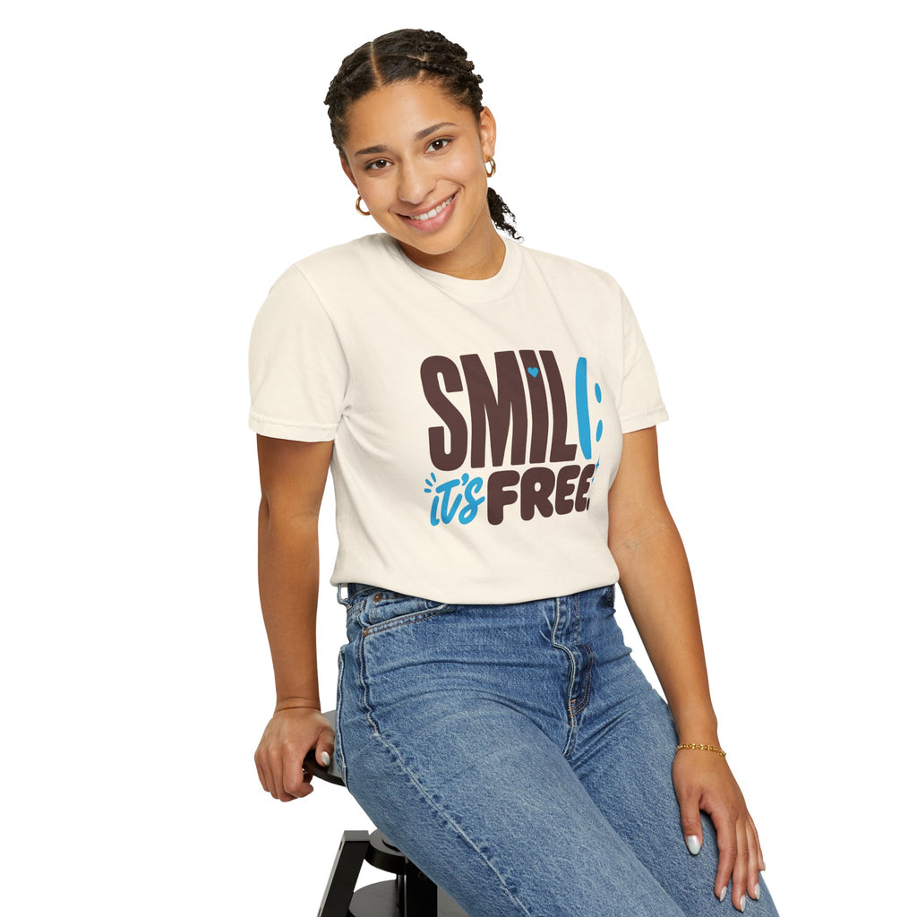 SMIL(: IT’S FREE. Brown & Bright Blue Garment-Dyed Graphic Tee
