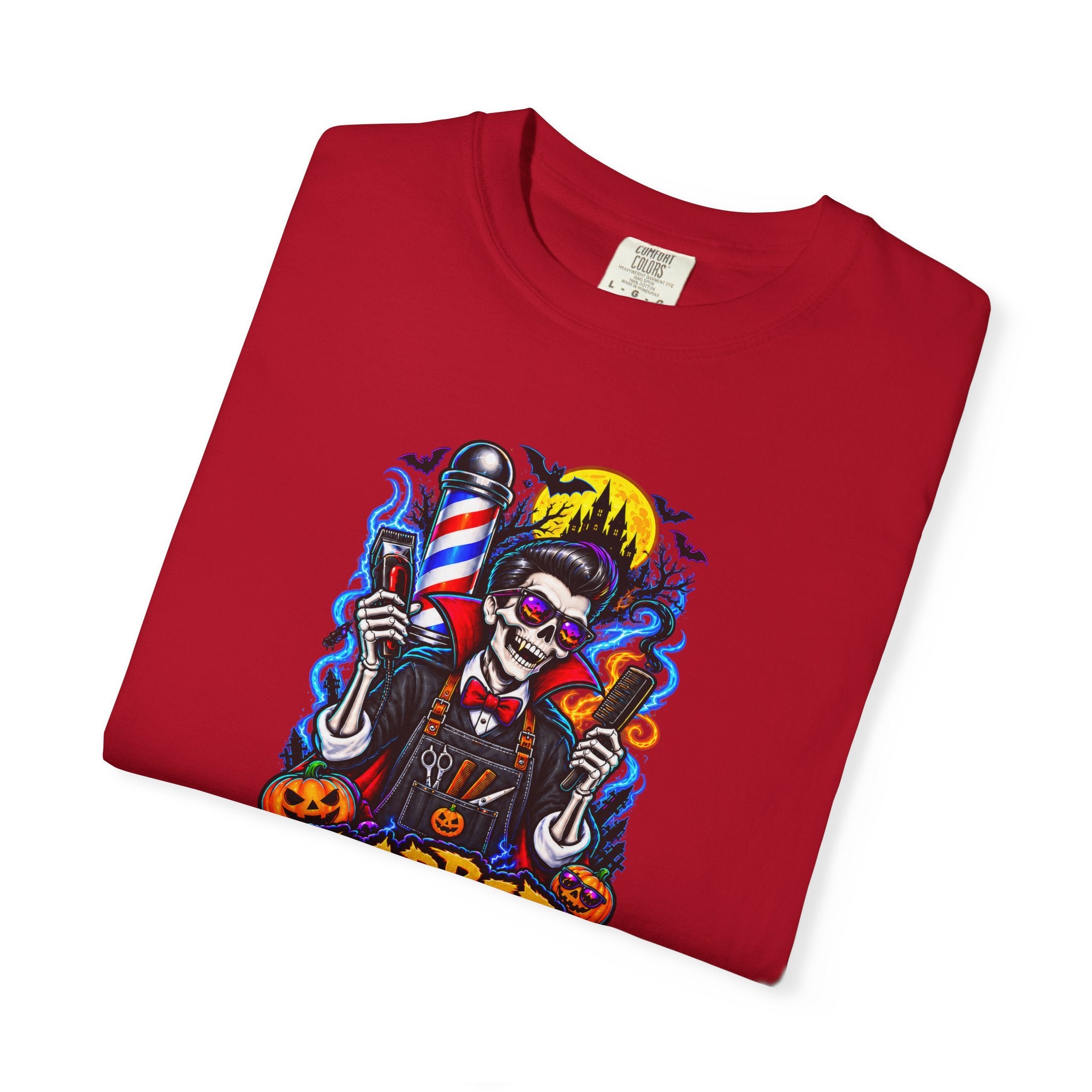 Barber of the Night Halloween Tee – Adult Unisex Barbershop Shirt