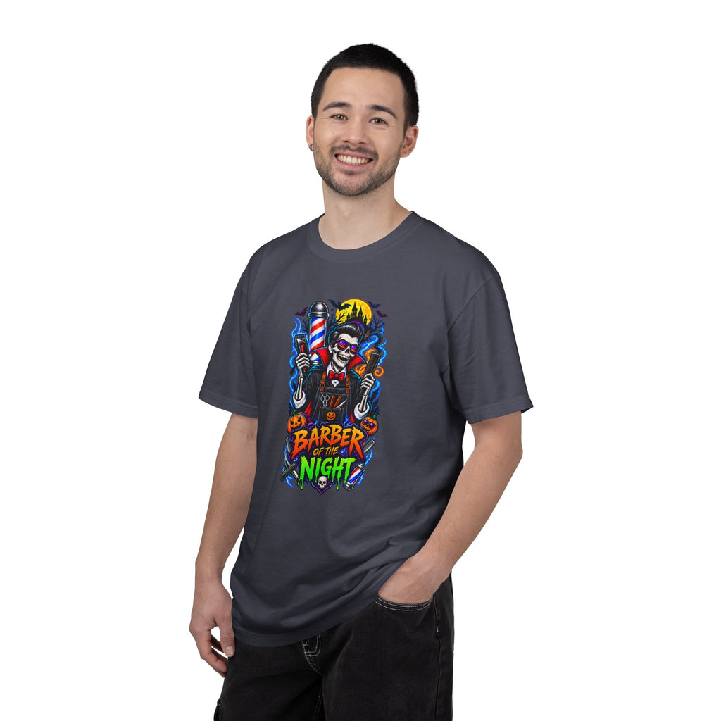 Barber of the Night Halloween Tee – Adult Unisex Barbershop Shirt