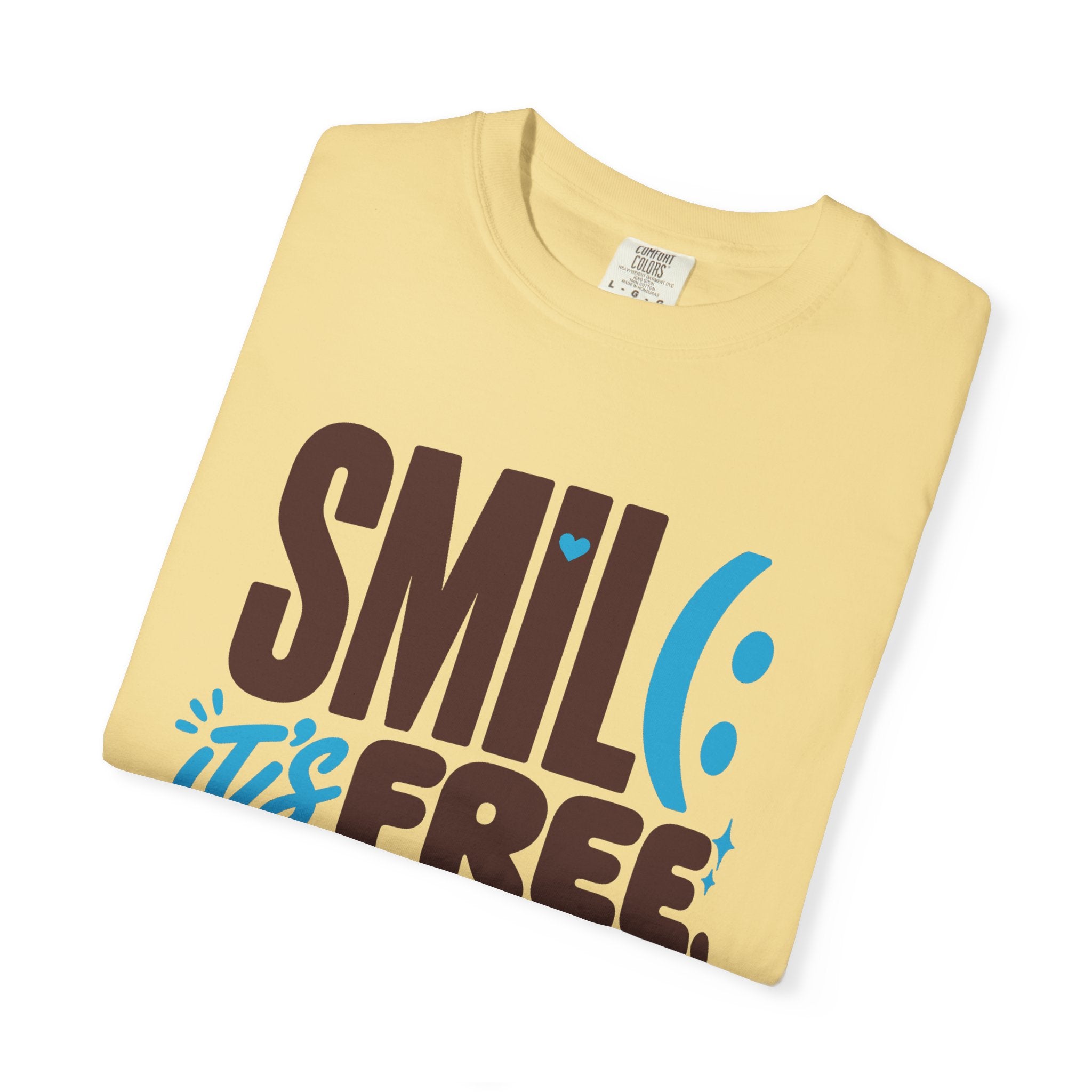 SMIL(: IT’S FREE. Brown & Bright Blue Garment-Dyed Graphic Tee