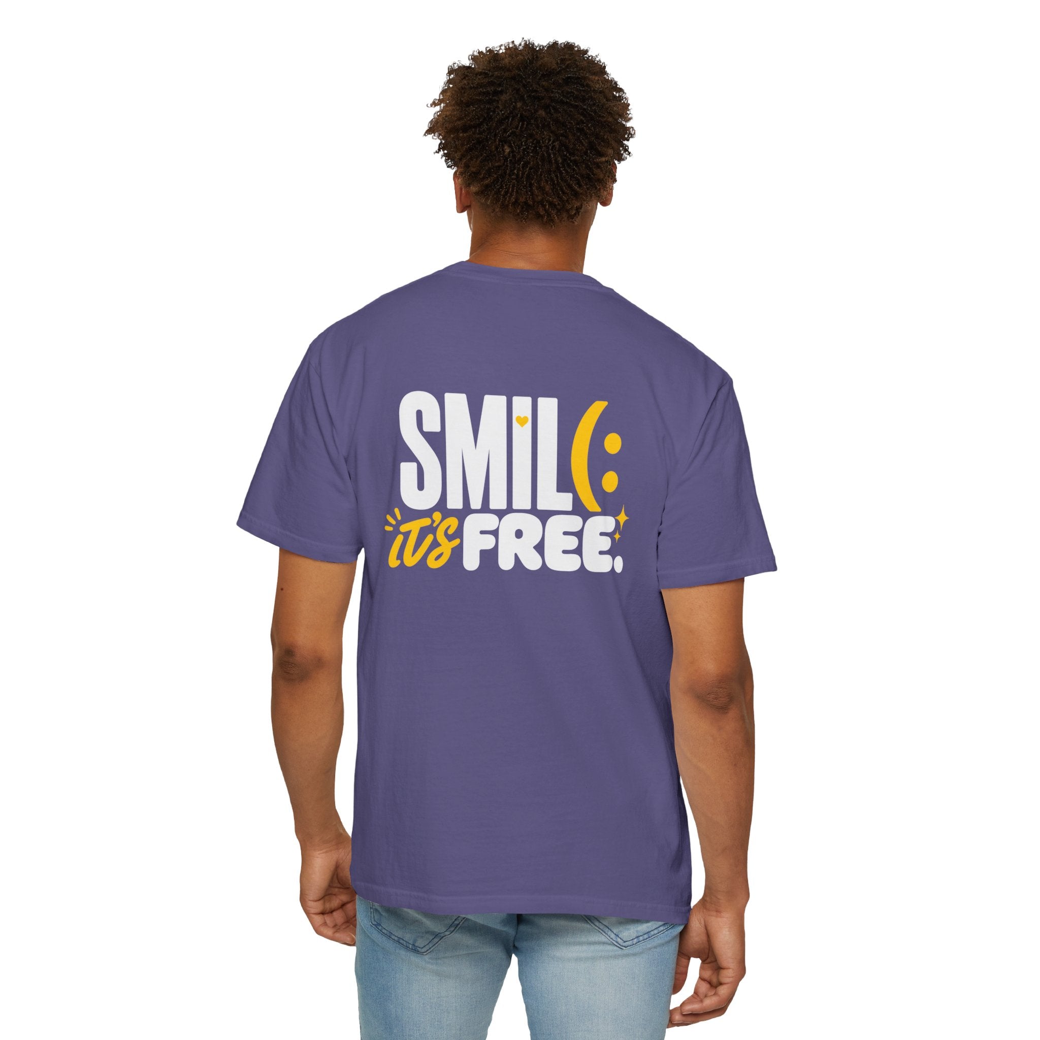 SMIL(: IT’S FREE. White & Yellow Front-and-Back Garment-Dyed Tee