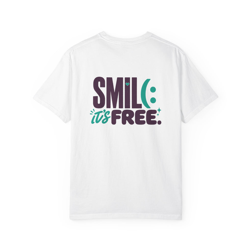 SMIL(: IT’S FREE. Front & Back Garment-Dyed Graphic Tee