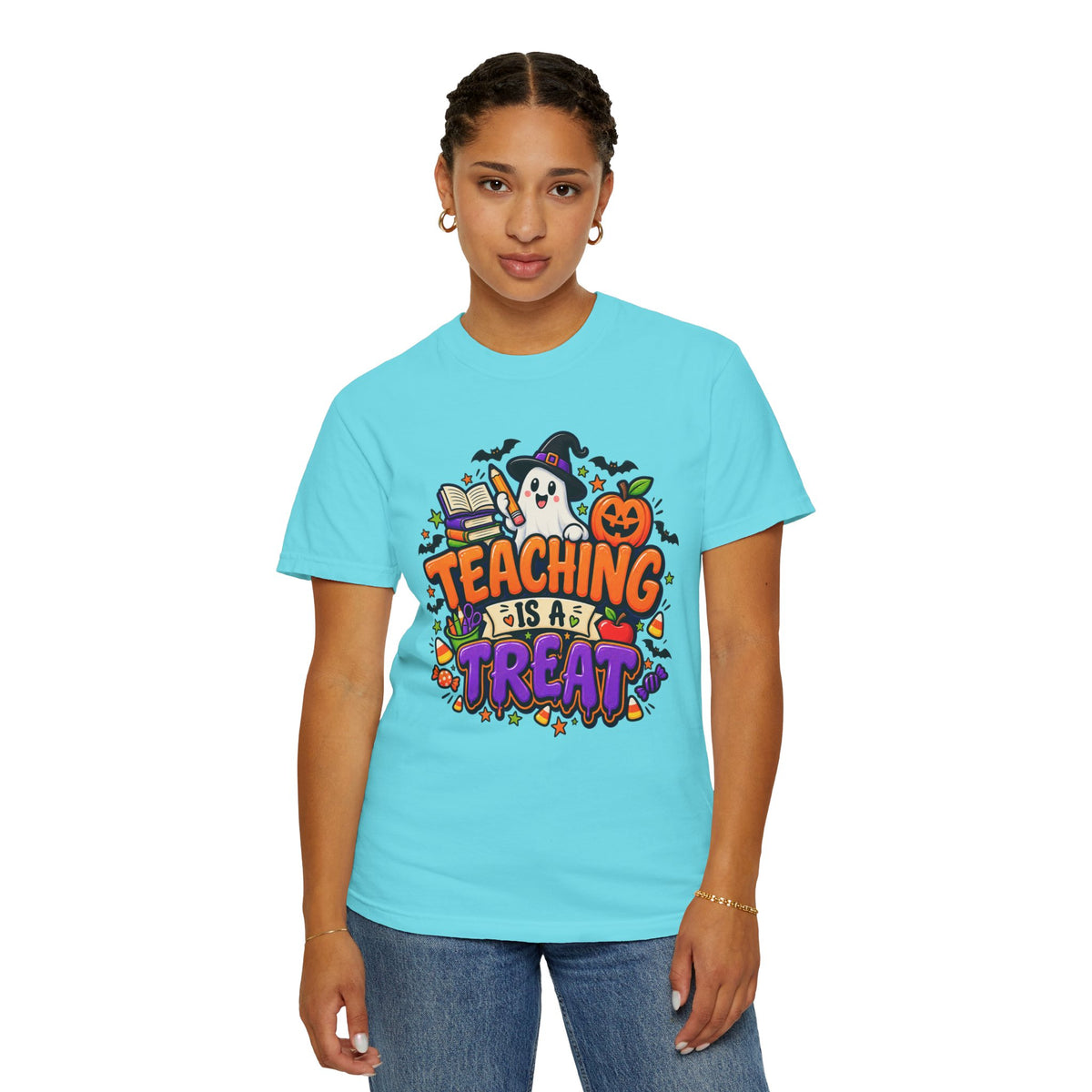 Teaching Is a Treat Halloween T-Shirt — Cute Ghost & Pumpkin Teacher Tee
