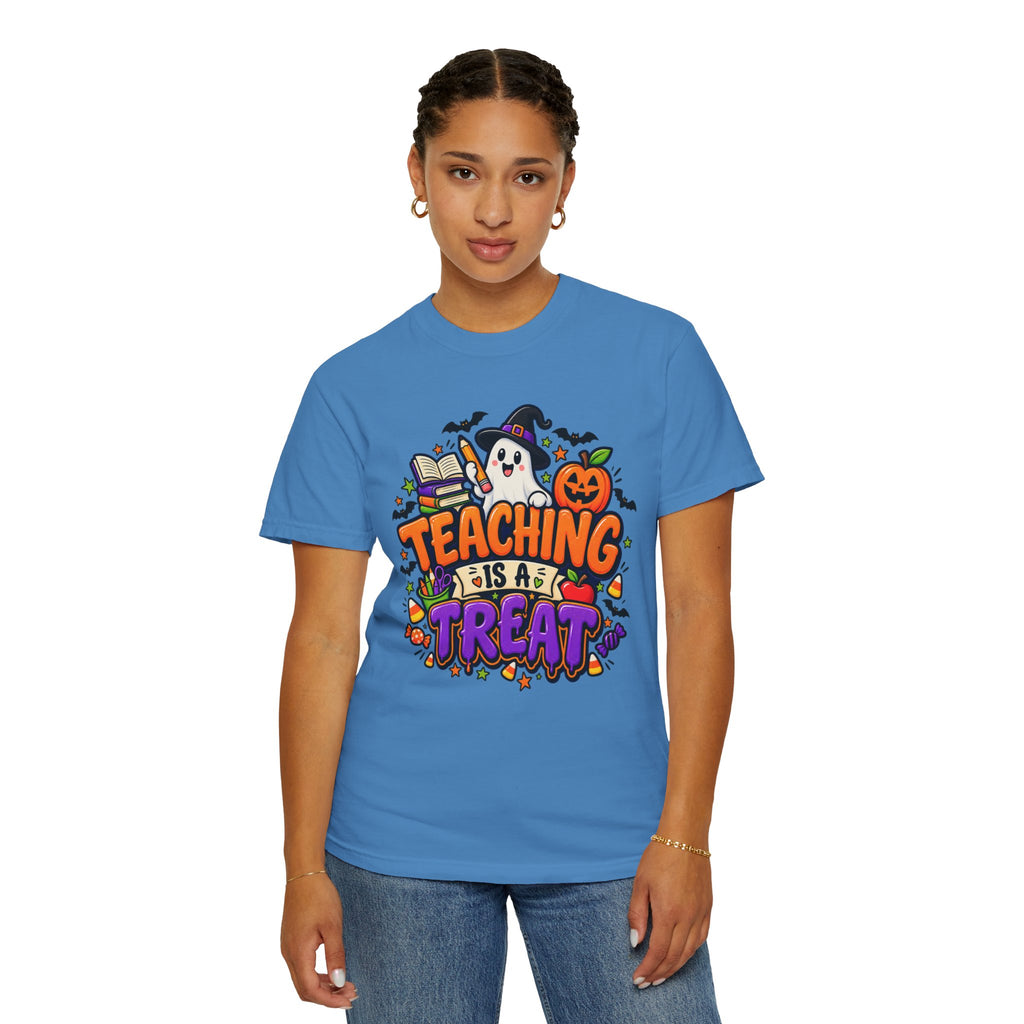 Teaching Is a Treat Halloween T-Shirt — Cute Ghost & Pumpkin Teacher Tee