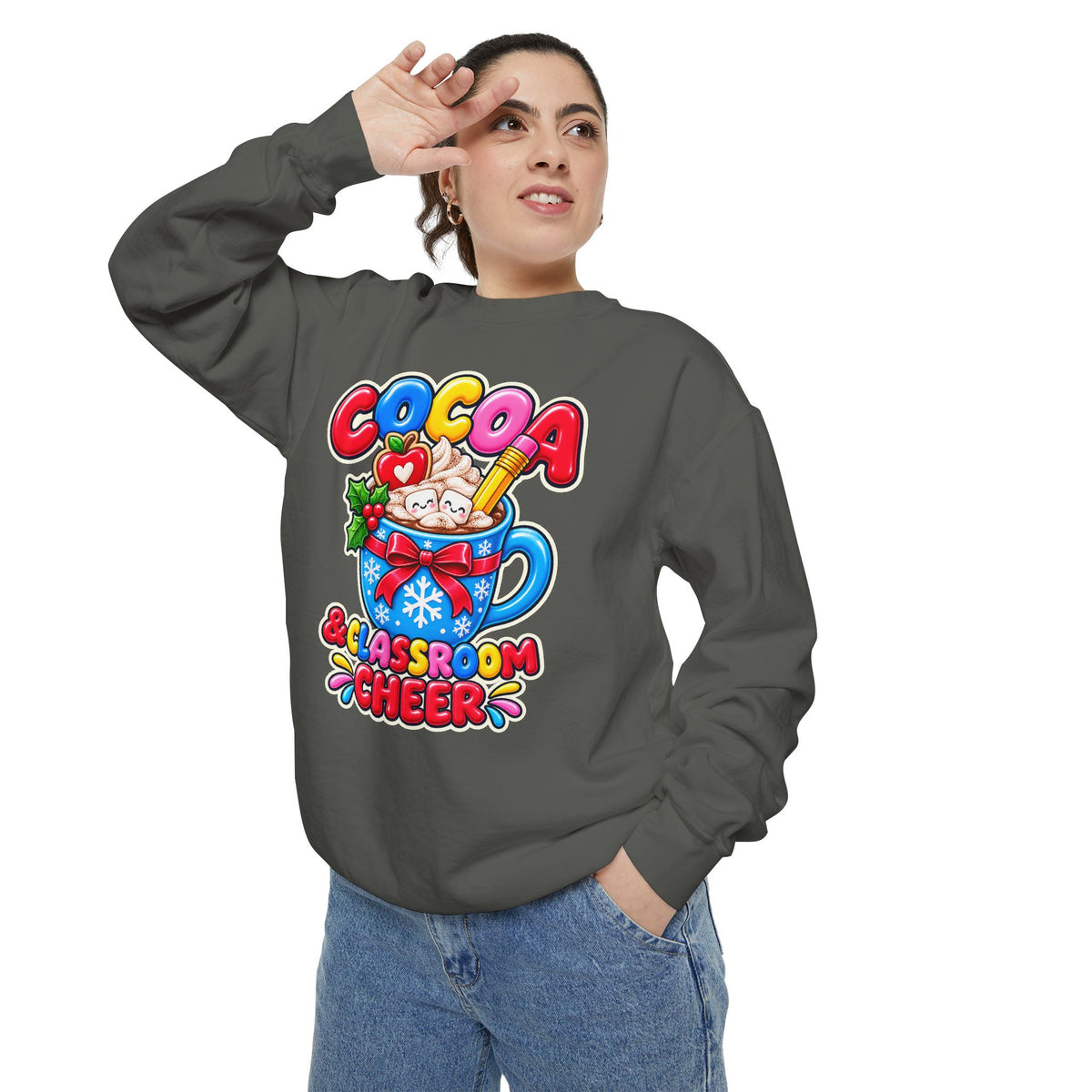 Cocoa and Classroom Cheer Christmas Sweatshirt ☕🍎❄️