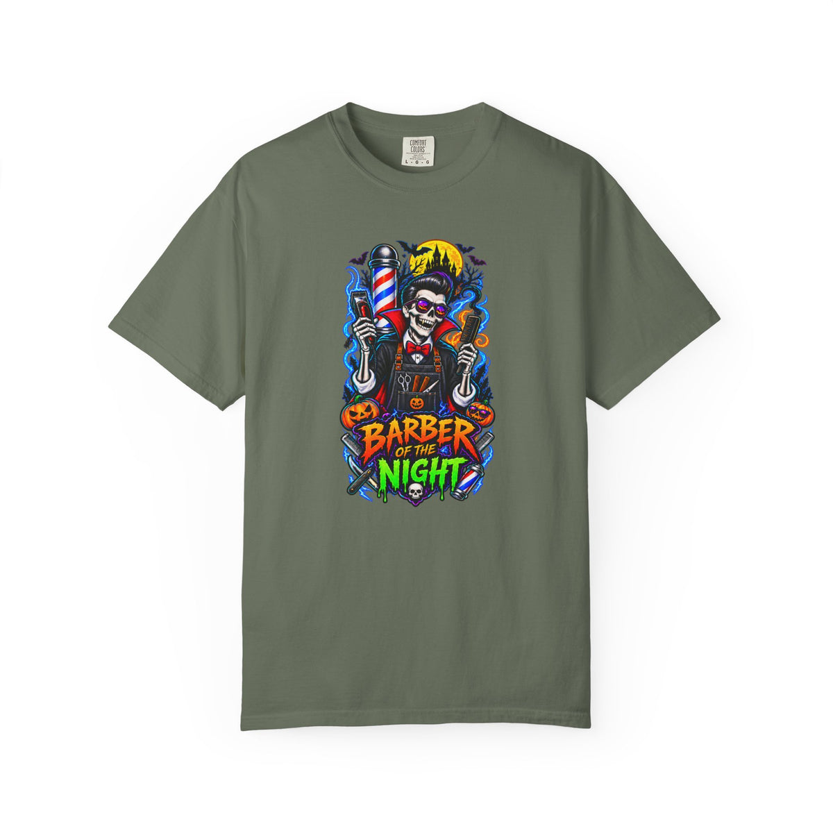 Barber of the Night Halloween Tee – Adult Unisex Barbershop Shirt