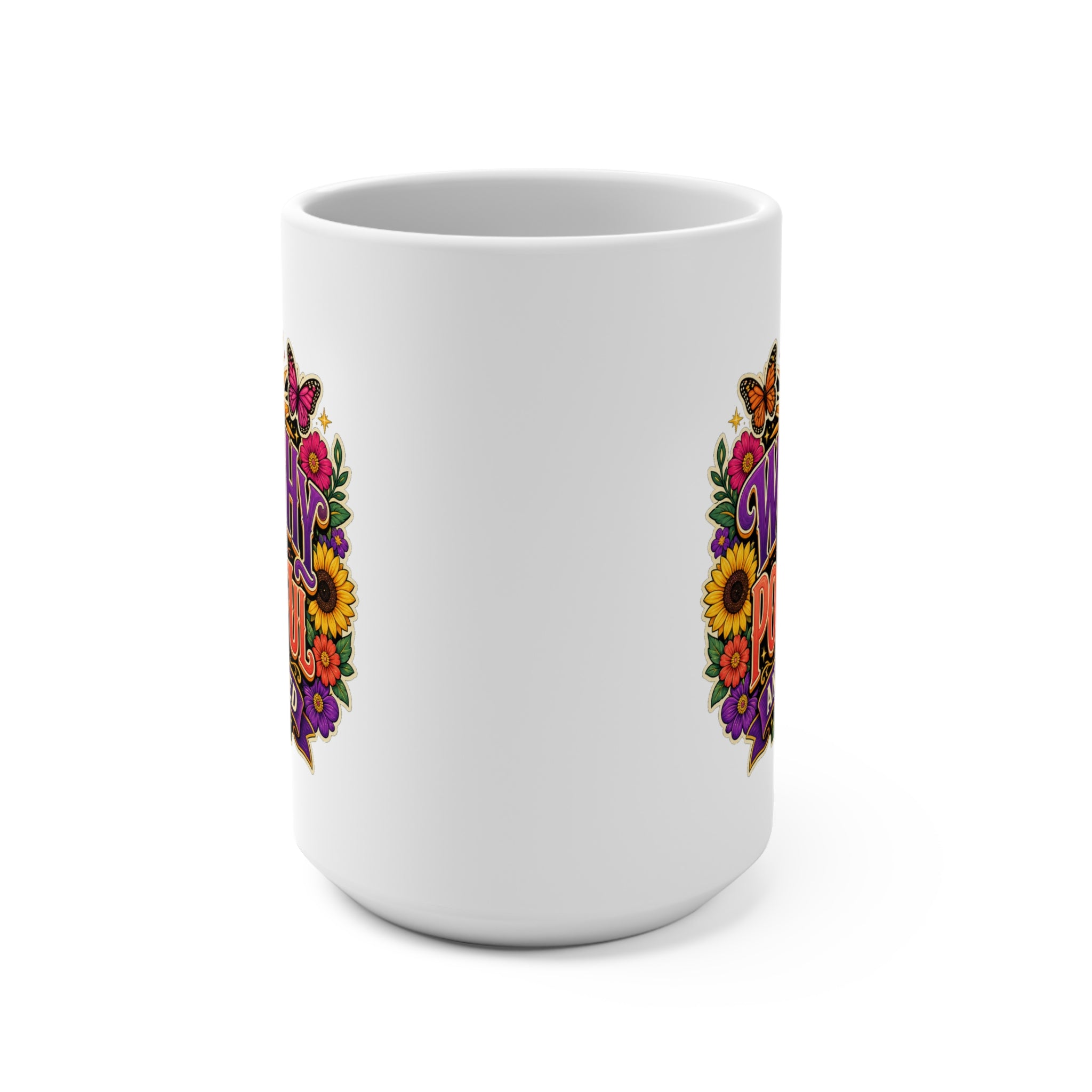 I Am Worthy Powerful and Blessed Mug - Inspirational Coffee Cup - Affirmation Gift for Women, Self Love, Confidence and Encouragement