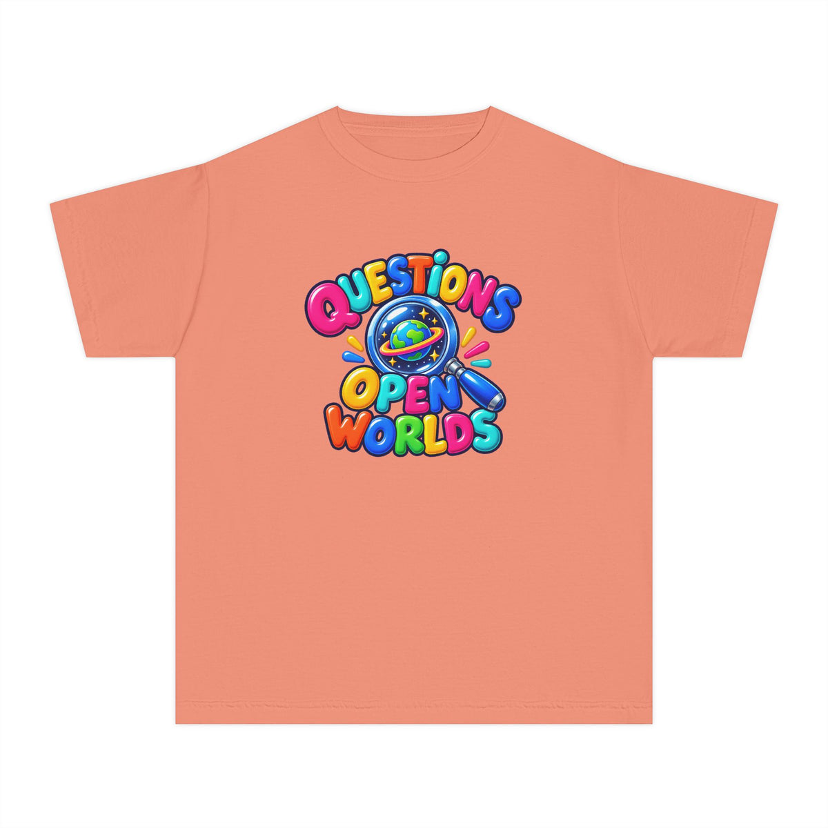 🌍 Questions Open Worlds Colorful Space Graphic Youth Tee