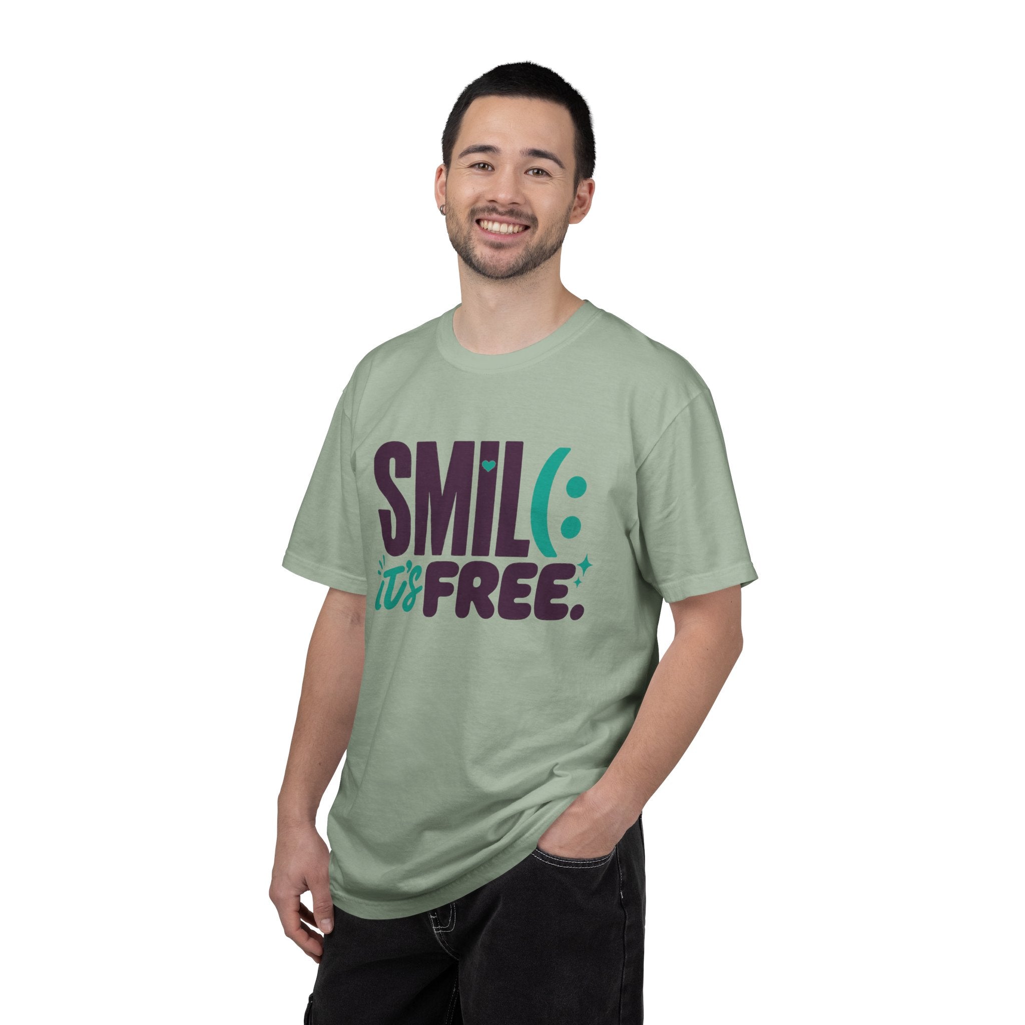 SMIL(: IT’S FREE. Plum & Teal Garment-Dyed Graphic Tee