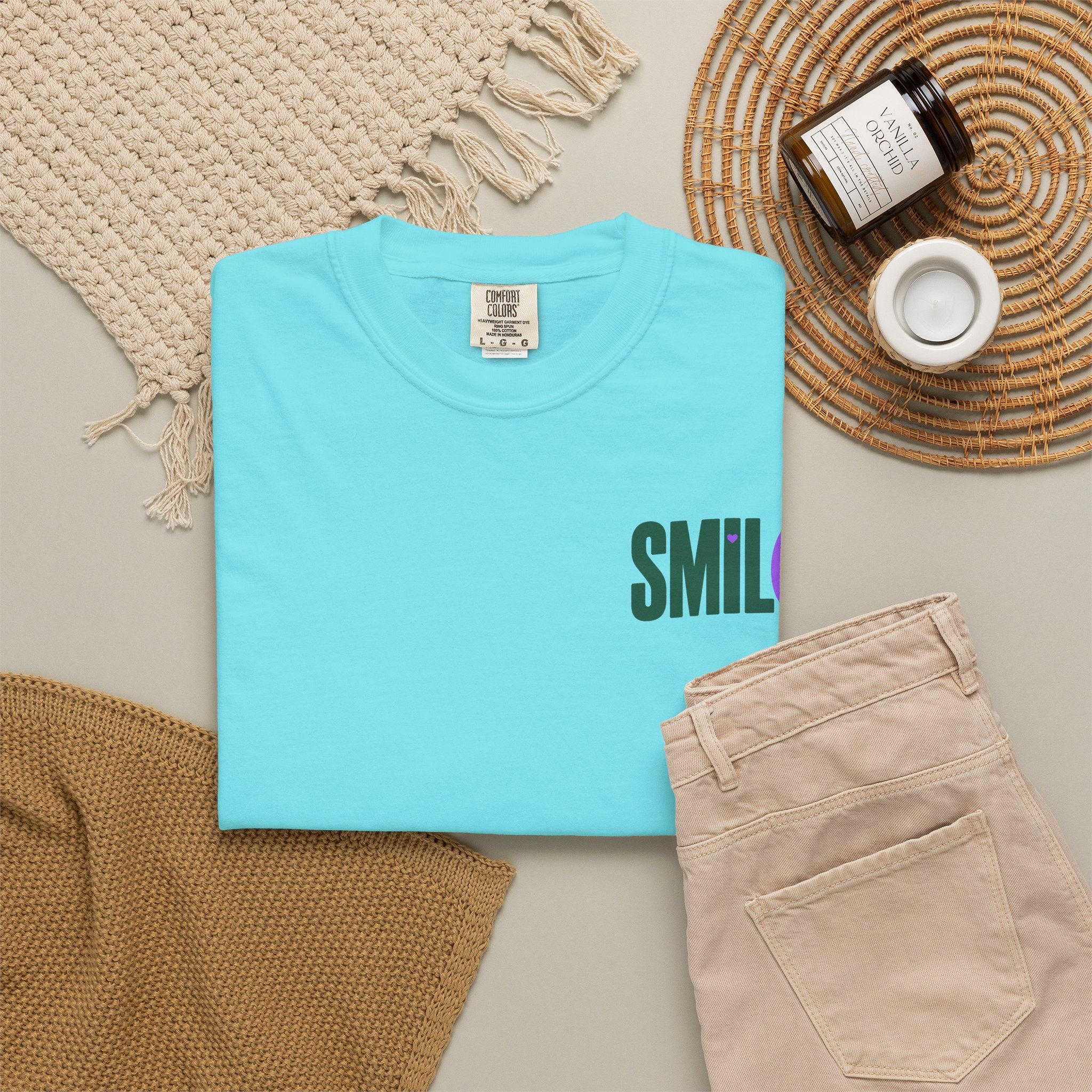 SMIL(: IT’S FREE. Green & Purple Front-and-Back Garment-Dyed Tee