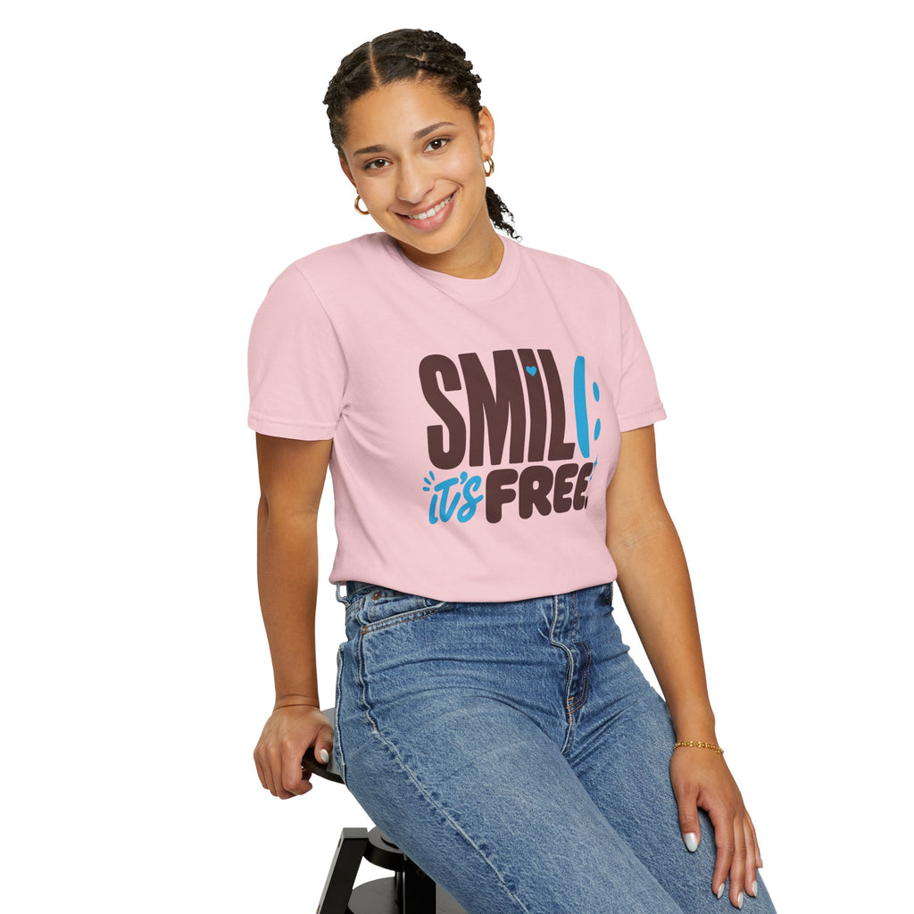 SMIL(: IT’S FREE. Brown & Bright Blue Garment-Dyed Graphic Tee