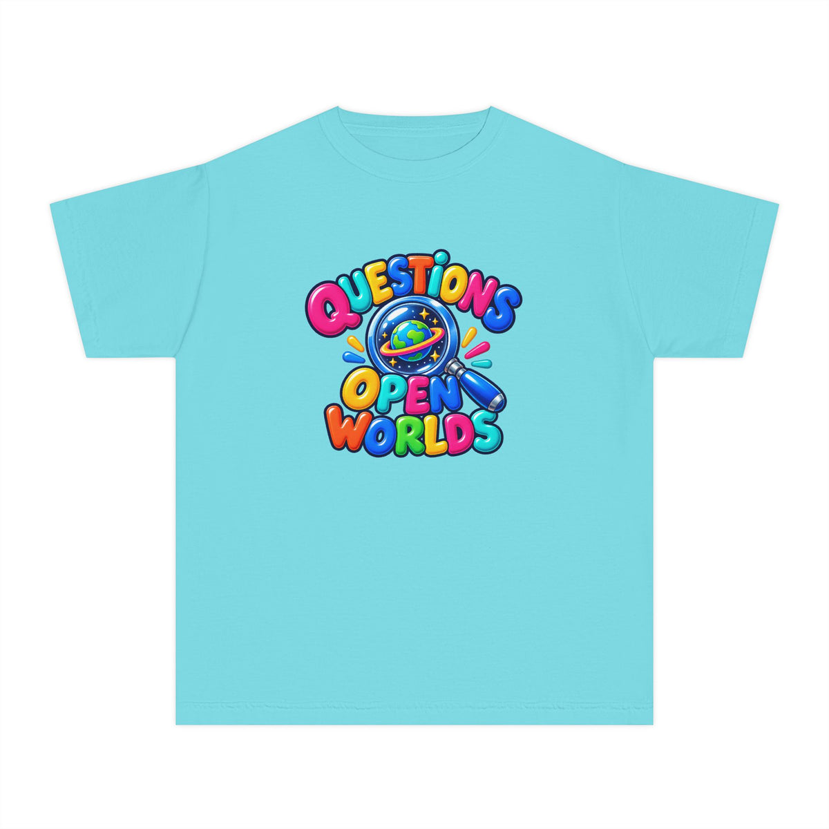 🌍 Questions Open Worlds Colorful Space Graphic Youth Tee