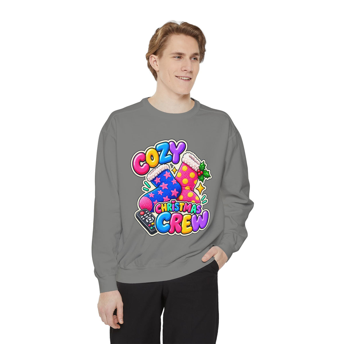 Cozy Christmas Crew Crewneck Sweatshirt 🧦🎄📺