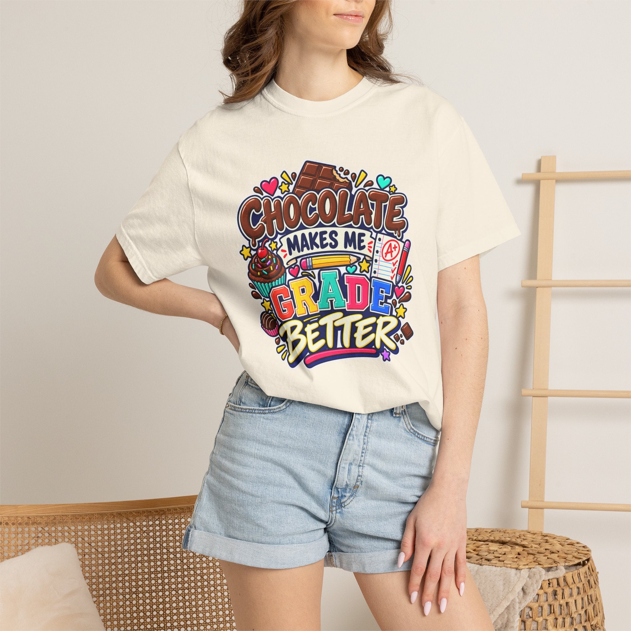 Chocolate Makes Me Grade Better Heavyweight Tee 🍫📚✏️